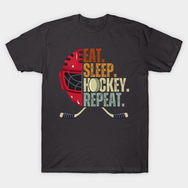 Eat Sleep Hockey Repeat Kids Adult Ice Hockey Retro Vintage T-Shirt by Just Me Store